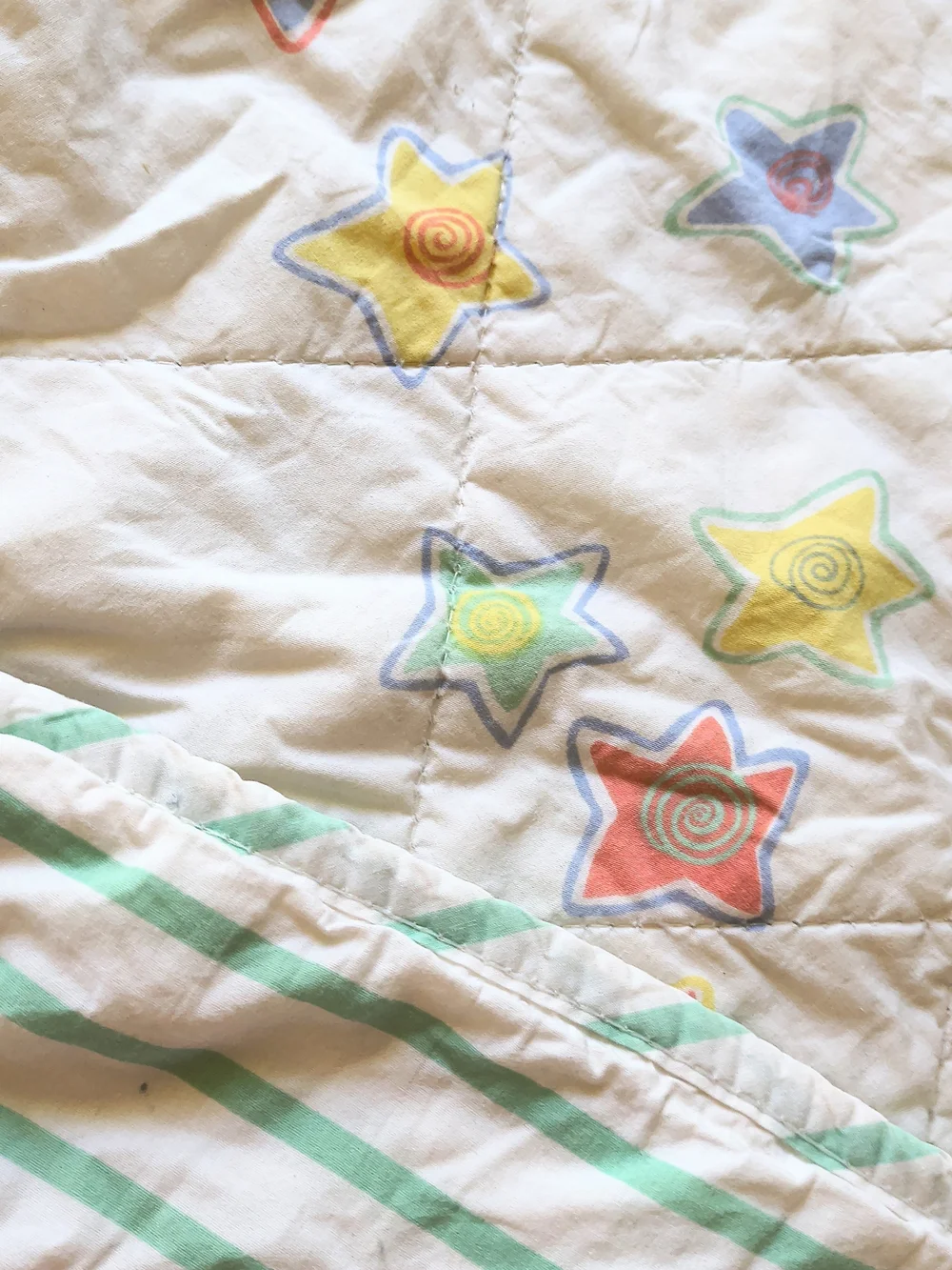 Vintage Y2K whimsy reversible gender neutral pastel spiral Star baby crib Quilt